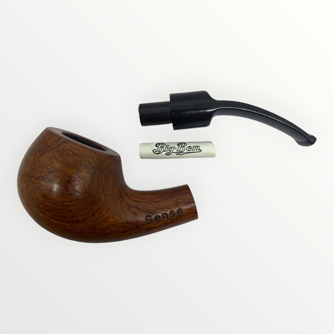 Sense Bent Billiard – Kvartsböjd Träpipa med Presentask & Tygpåse